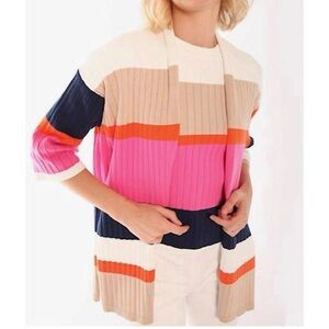 VILAGALLO Maia Cardigan Multicolor Contrast Stripes S 100% Cotton Ribbed Madrid